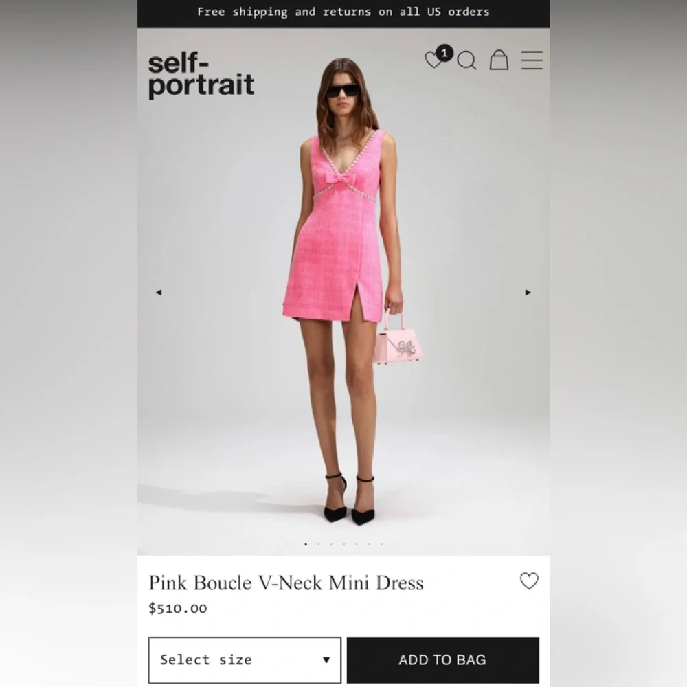Self Portraits Pink Boucle V-Neck Mini Dress - Picture 2 of 5